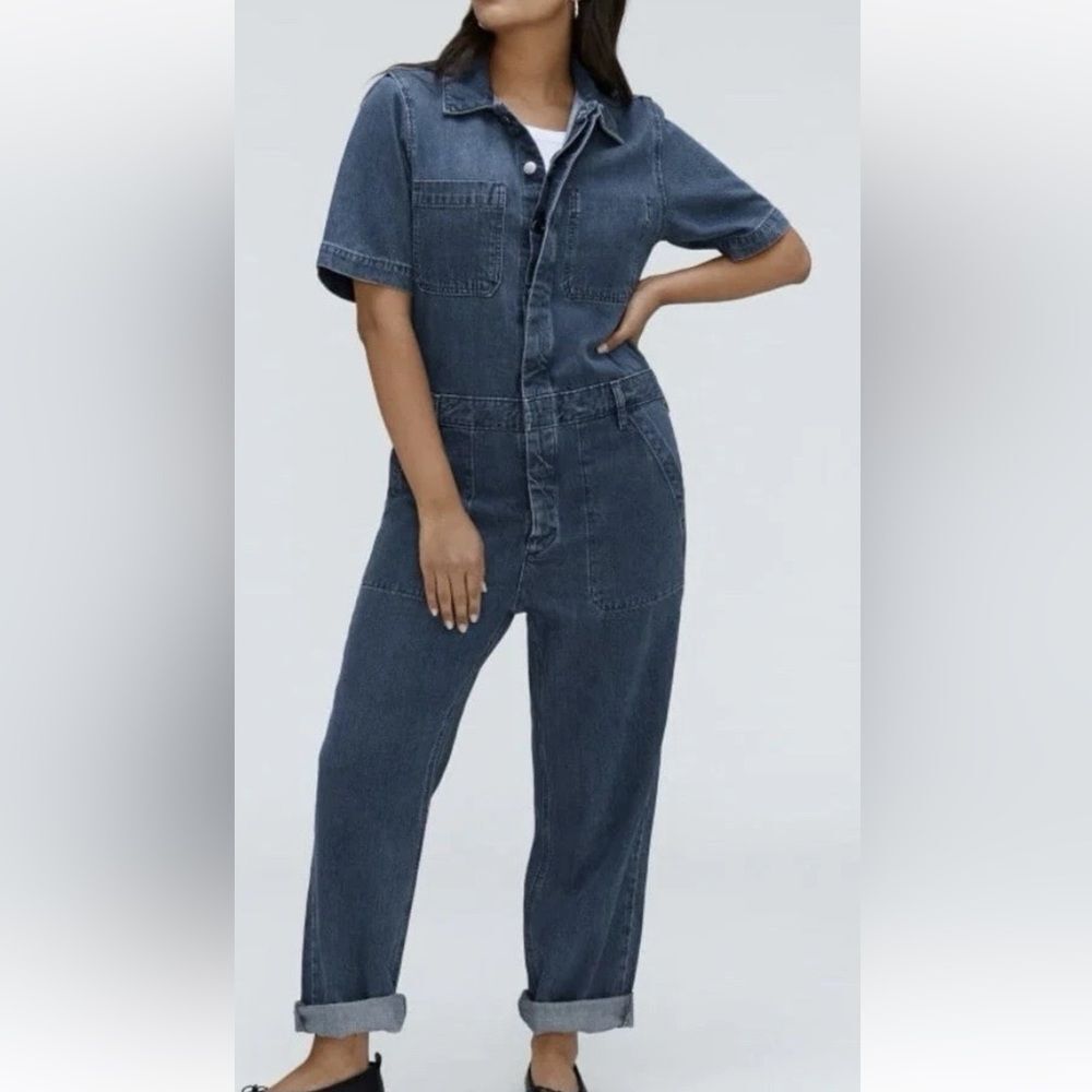 Everlane The Short Sleeve Denim Coverall Organic Cotton Dark Wash Size 00